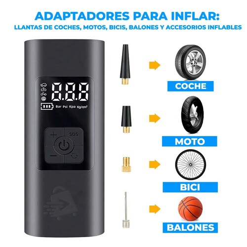 Bomba Compresor de Aire Portátil Recargable Inalámbrico.