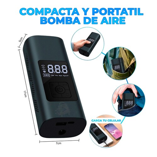 Bomba Compresor de Aire Portátil Recargable Inalámbrico.