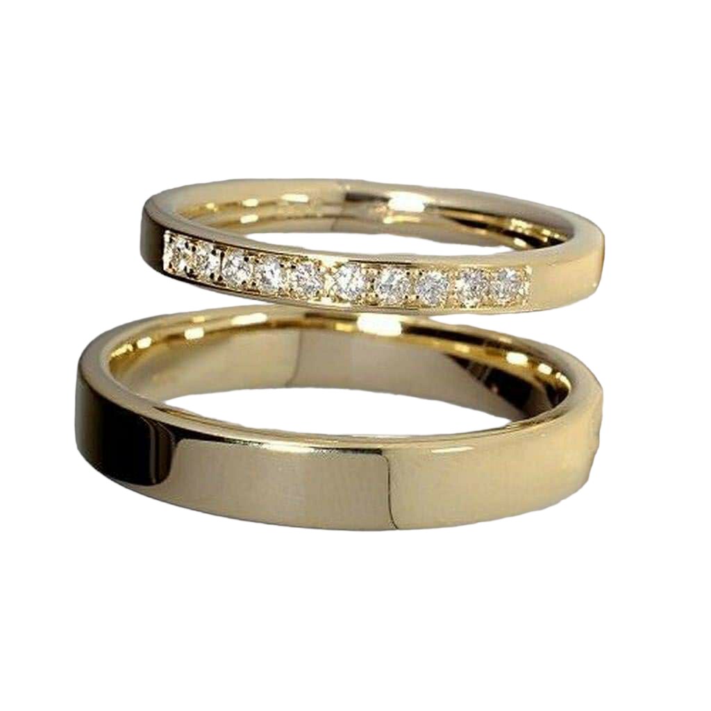 Juego de finas Argollas Matrimoniales Oro Solido 14K con Diamantes