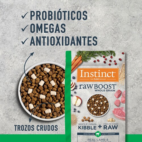 Instinct Raw Boost Whole Grain Alimento para Perros, con Carne Real Cruda Liofilizada de Cordero 2kg