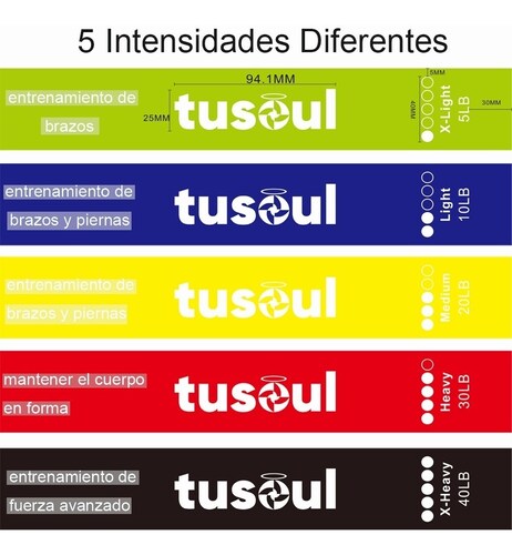"Bandas Resistencia Elásticas Para Ejercicio, 5 Niveles 