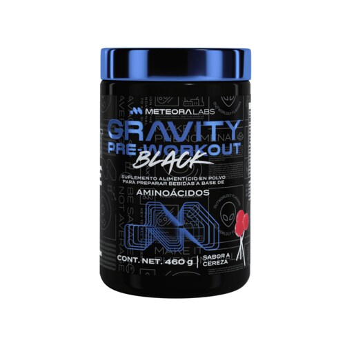 METEORA LABS | Gravity BLACK Test | Pre-Workout con Tribulus, ZMA, Ácido aspártico | Suplemento Alimenticio en Polvo para preparar Bebidas Energéticas | 460 g | 60 porciones por envase | Cereza