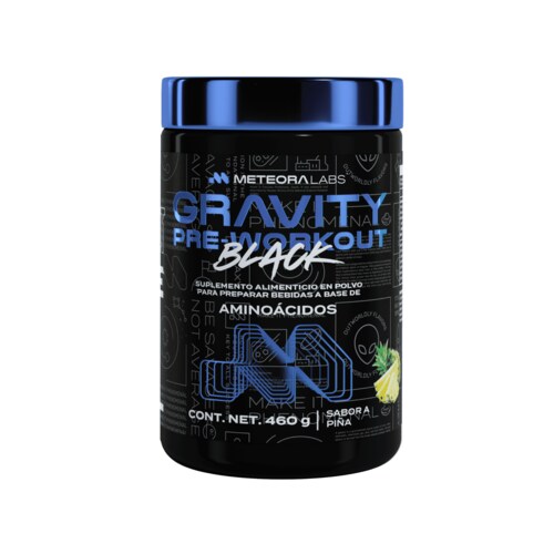 METEORA LABS | Gravity BLACK Test | Pre-Workout con Tribulus, ZMA, Ácido aspártico | Suplemento Alimenticio en Polvo para preparar Bebidas Energéticas | 460 g | 60 porciones por envase | Sabor Piña