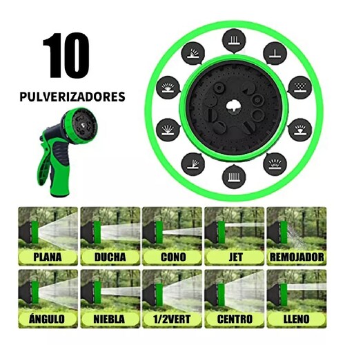 Manguera Extensible Jardín 10 Modos Riego Mangueras Expandib Pure Green