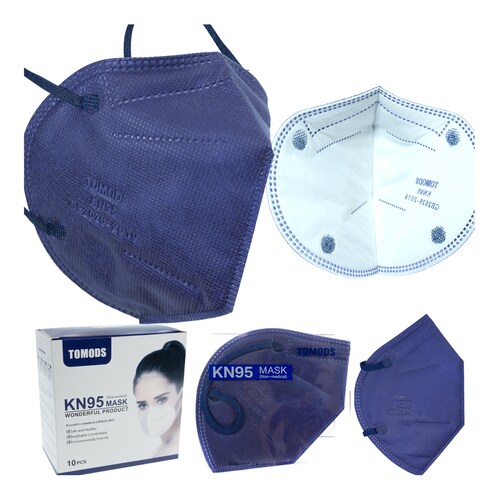 Kn95 Mascarillas Cubrebocas Lavables Caja10pz Colores Tomods Azul marino Azul Marino.