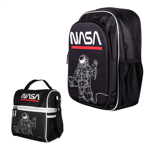 TechZone Kit Mochila Escolar Astronauta con Lonchera bolsa para almuerzo y Lapicera de Doble Compartimento Edición NASA