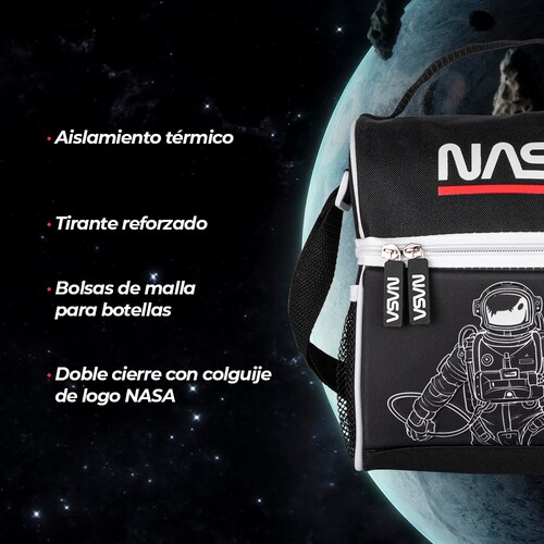 TechZone Kit Mochila Escolar Astronauta con Lonchera bolsa para almuerzo y Lapicera de Doble Compartimento Edición NASA