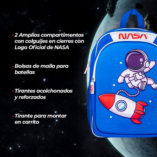 TechZone Mochila Escolar con Logo Oficial de NASA, Diseño de Astronauta en 3D y 4 Amplios Compartimentos.