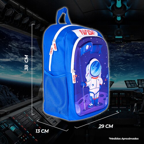 TechZone Kit Mochila Escolar Astronauta con Lonchera bolsa para almuerzo y Lapicera de Doble Compartimento Edición NASA.