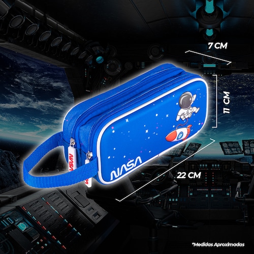 TechZone Kit Mochila Escolar Astronauta con Lonchera bolsa para almuerzo y Lapicera de Doble Compartimento Edición NASA.