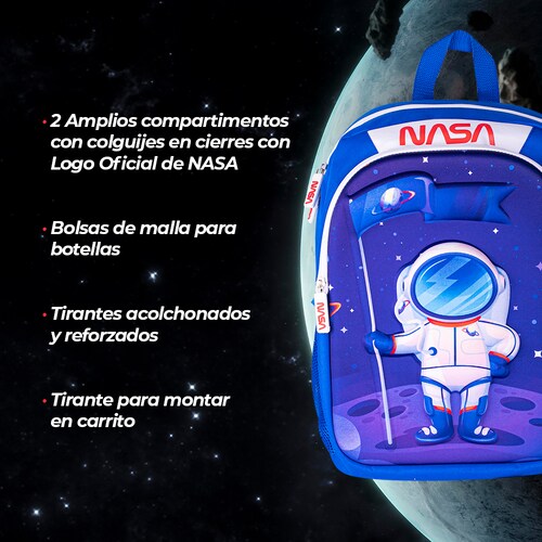TechZone Kit Mochila Escolar Astronauta con Lonchera bolsa para almuerzo y Lapicera de Doble Compartimento Edición NASA.