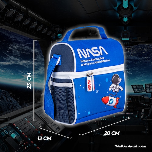 TechZone Kit Mochila Escolar Astronauta con Lonchera bolsa para almuerzo y Lapicera de Doble Compartimento Edición NASA.