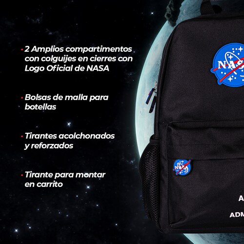 TechZone Mochila Escolar con Logo Oficial de NASA, 4 Amplios Compartimentos con Bolsos laterales de malla