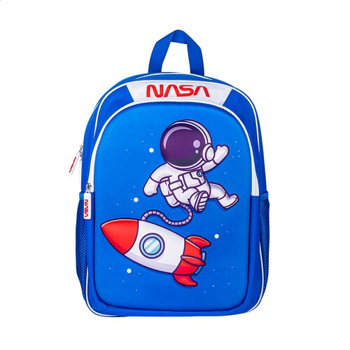 TechZone Mochila Escolar NASA con Astronauta 3D, 2 Amplios compartimentos y bolsas laterales de malla.