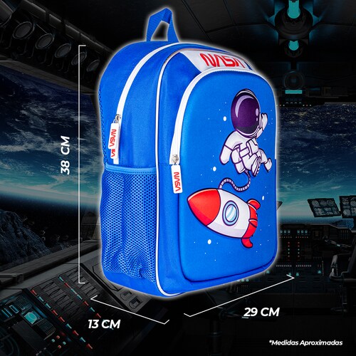 TechZone Mochila Escolar NASA con Astronauta 3D, 2 Amplios compartimentos y bolsas laterales de malla.