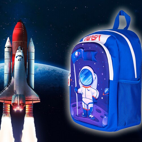 TechZone Mochila Escolar NASA Astronauta 3D El Alunizaje, 2 Amplios compartimentos y bolsas laterales de malla