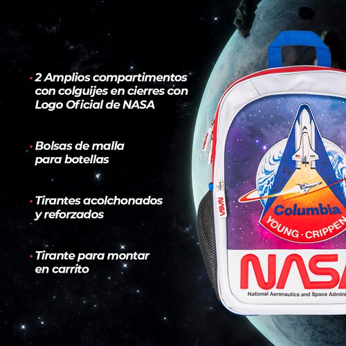 TechZone Mochila Escolar NASA Edición Cohete Termoformado 3D, 2 Amplios compartimentos y bolsas laterales de malla.