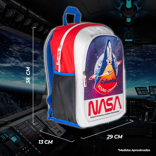 TechZone Mochila Escolar NASA Edición Cohete Termoformado 3D, 2 Amplios compartimentos y bolsas laterales de malla.