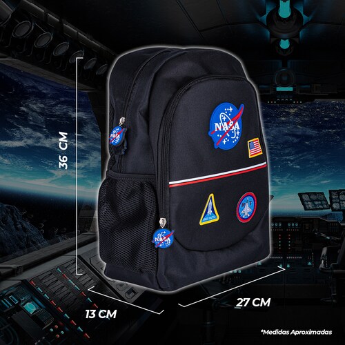 TechZone Mochila con Logo NASA Oficia Diseño Vintagel Dos Amplios compartimentos y Bolsas laterales de malla