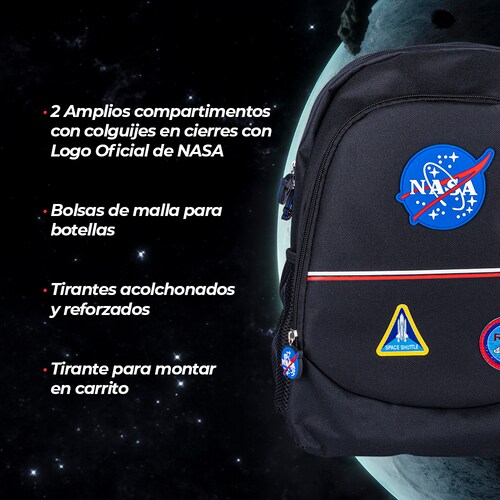 TechZone Mochila con Logo NASA Oficia Diseño Vintagel Dos Amplios compartimentos y Bolsas laterales de malla