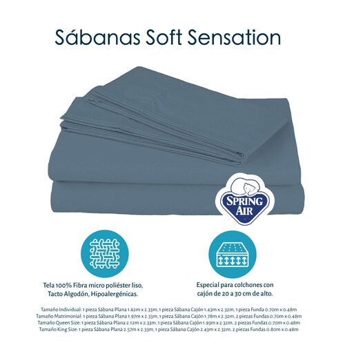 Colchón Matrimonial Spring Air United Con Box Gris, Sábanas y Almohada Oso