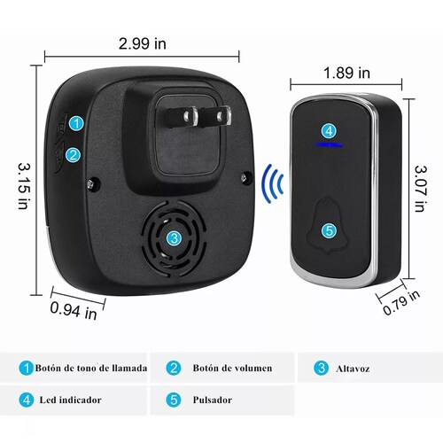 Timbre Inalámbrico Impermeable Con 1 Transmisor Y 1 Receptor