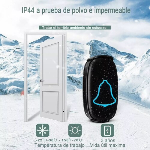 Timbre Inalámbrico Impermeable Con 1 Transmiso 2 Receptores