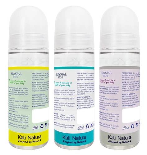 Desodorante Natural Roll-On Krystal Stone, 3 Piezas, Sin Aluminio, Vegano, Hipoalergénico, Aloe Vera, Lavanda y Cítrico