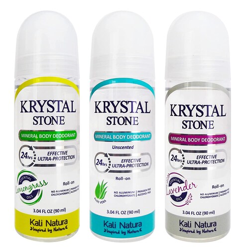 Desodorante Natural Roll-On Krystal Stone, 3 Piezas, Sin Aluminio, Vegano, Hipoalergénico, Aloe Vera, Lavanda y Cítrico