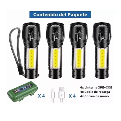 Kit Lampara Tactica Recargable Led 2000l Linterna Lateral 4pcs