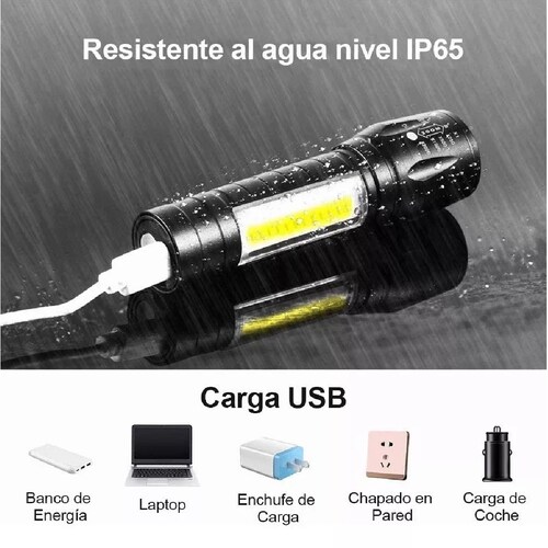 Kit Lampara Tactica Recargable Led 2000l Linterna Lateral 4pcs