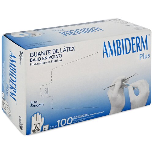 Guante De  Exploración No Estéril  Mediano  Plus Blanco Ambiderm - Médica Depot