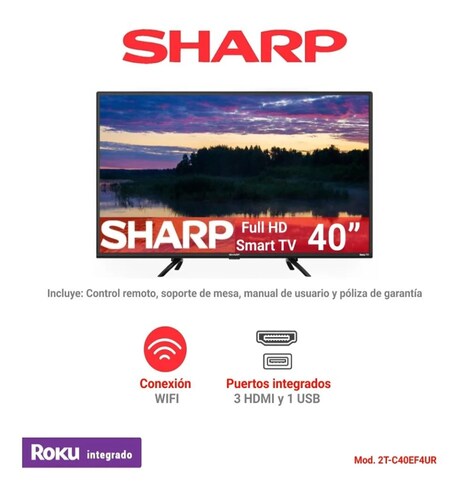 TELEVISOR SHARP 40 Pulgadas FHD ROKU TV 2T-C40EF4UR