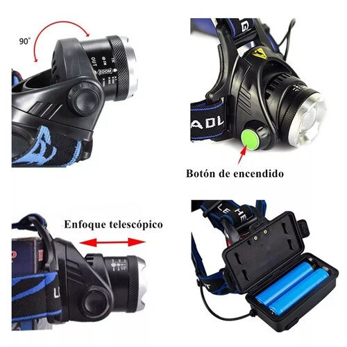 Lampara Cabeza Led Minera Minero T6 Recargable Con Sensor