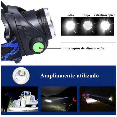 Lampara Cabeza Led Minera Minero T6 Recargable Con Sensor