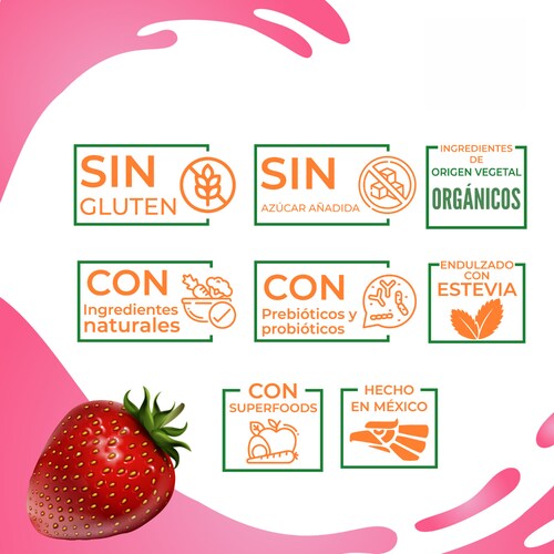 Polvo para preparar Malteada de proteína sabor Fresa. Sin grasa Sin azúcar 15 g proteína por porción. Fácil y rápida preparación. 500g 17 porciones.