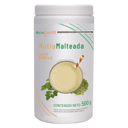 Polvo para preparar Malteada de proteína sabor Vainilla. Sin grasa Sin azúcar 15 g proteína por porción. Fácil y rápida preparación. 500g 17 porciones.