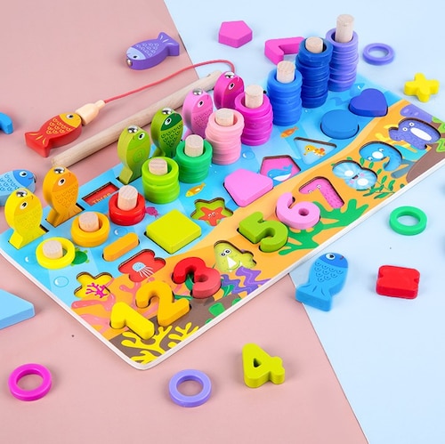 Juegos Montessori, juguete de madera, juego de pesca magnético