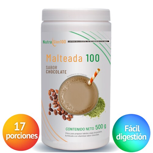 Polvo para preparar Malteada de proteína sabor Chocolate. Sin grasa Sin azúcar 15 g proteína por porción. Fácil y rápida preparación. 500g 17 porciones.