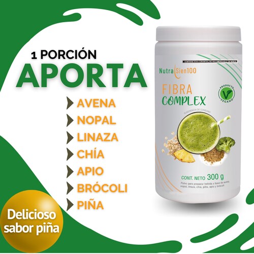 Fibra natural en Polvo Salud Digestiva Sabor piña Sin Azúcar 300g 20 Porciones