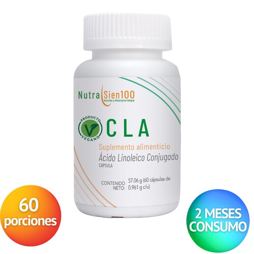 Nutrasien100 CLA cápsulas 600mg de Ácido Linoleico Conjugado Termogénico Keto Pre-entreno Vegano 60Caps