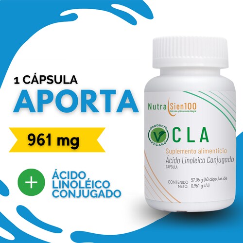 Nutrasien100 CLA cápsulas 600mg de Ácido Linoleico Conjugado Termogénico Keto Pre-entreno Vegano 60Caps
