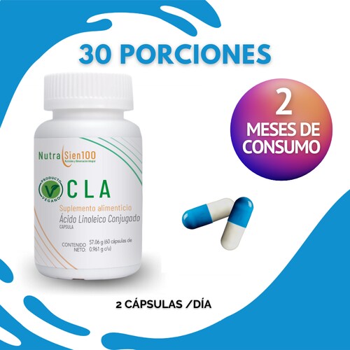Nutrasien100 CLA cápsulas 600mg de Ácido Linoleico Conjugado Termogénico Keto Pre-entreno Vegano 60Caps