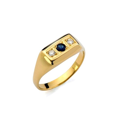 Anillo p/caballero Oro18K Zafiro&Diamantes genuinos