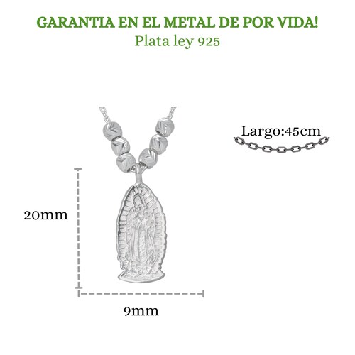 Collar Semanario Medalla Dije Virgen Guadalupe Plata Ley 925.