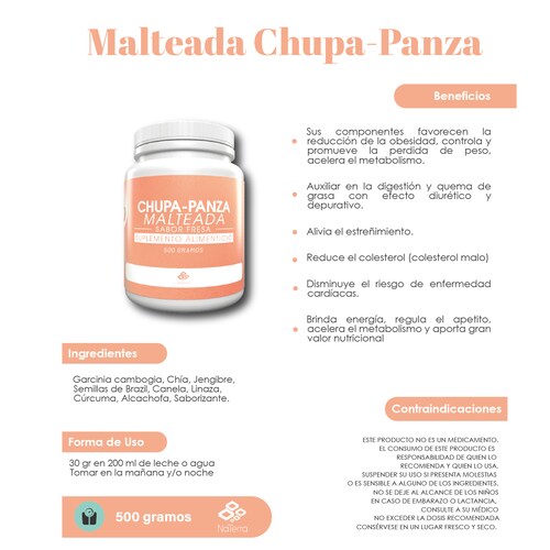 Malteada Fresa Chupa Panza NaTerra 500gm