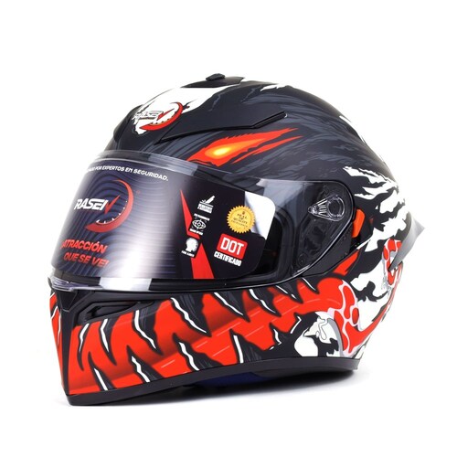 Casco cerrado para motocicleta RASEN Certificación DOT Color Negro con Rojo y Blanco