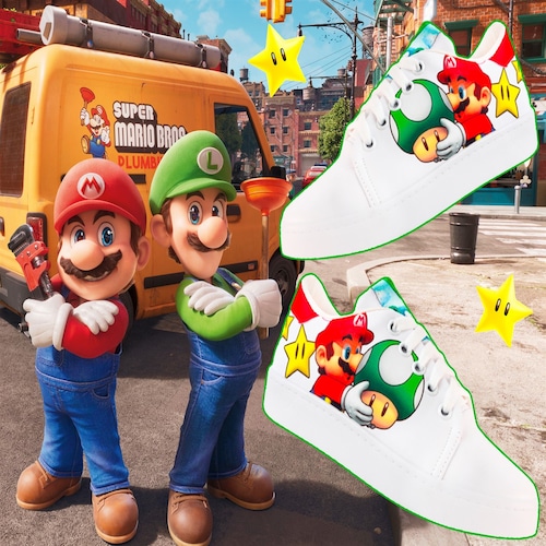 Tenis Super Mario Bros Luigi Videojuego Agujeta Cómodos 447-bmb Blanco.