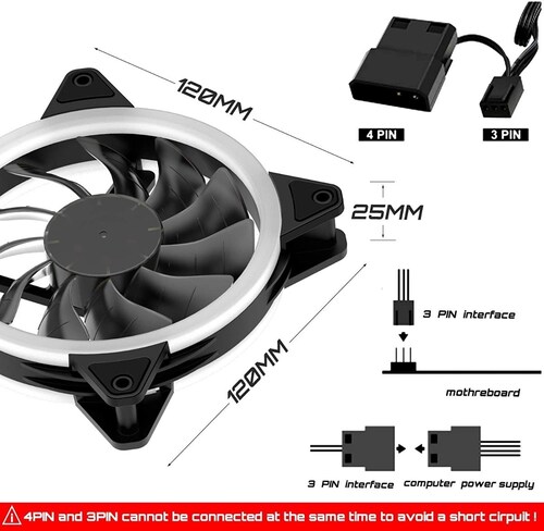 Kit De 3 Ventiladores Pc,120mm 1200rpm Disipador Rgb MULTICOLOR