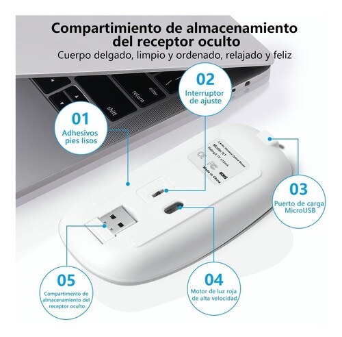 Ratón Inalámbrico 2.4g Bluetooth Recargable Portátil Mouse plateado